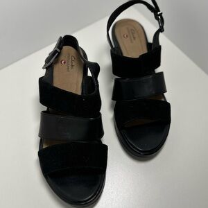 Clarks black leather and suede sandals